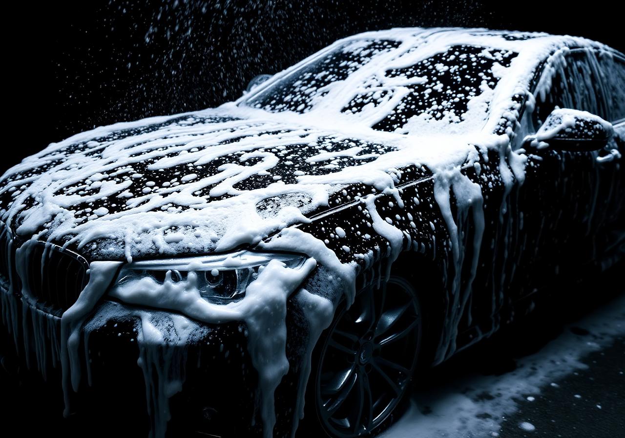 Car covered in foam